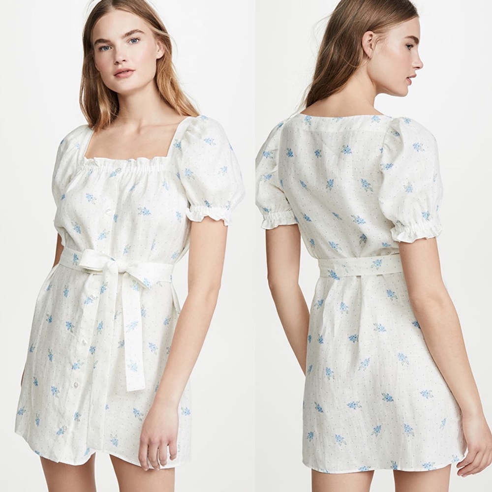Sleeper Floral Printed Linen Belted Brigitte Dress